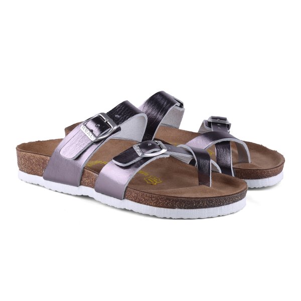 Real Natura 104 Side Antrasit Hakiki Deri Kadın Günlük Terlik