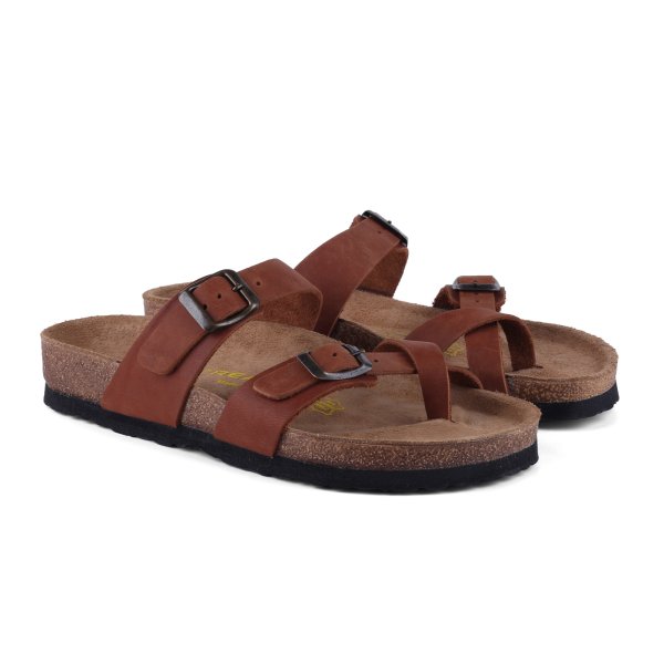 Real Natura 104 Side Taba Hakiki Deri Kadın Günlük Terlik