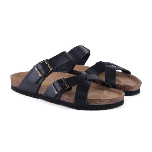 Real Natura 151 Tripolis Siyah Hakiki Deri Kadın Günlük Terlik